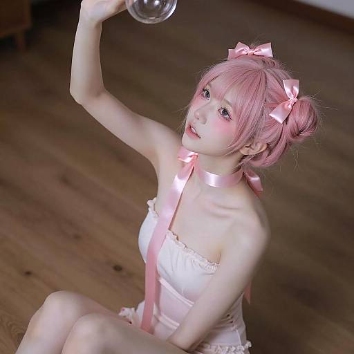 Pink-Haired Woman with Glass Object