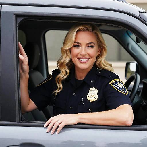 Blonde Police Officer in Silver Car