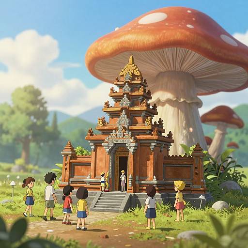 Miniature Kids Playing by Indonesian Temple