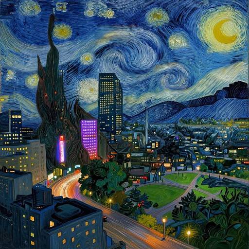 Van Gogh Style Neon Urban Landscape