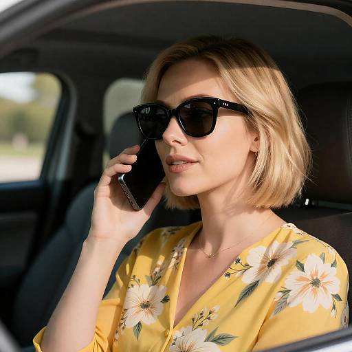 Sunlit Blonde in Yellow Floral Blouse
