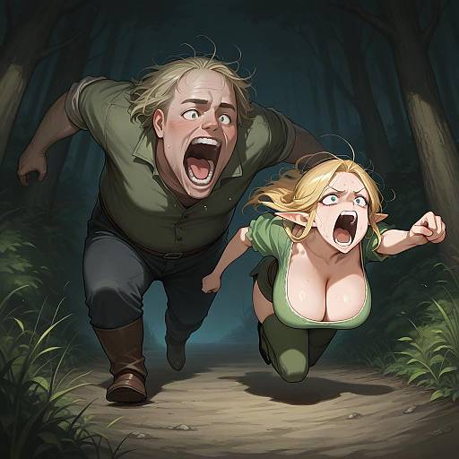 Mature Elf in Horror Scene Escape