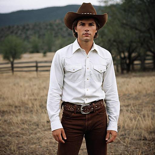 Young Man in Cowboy Outfit Outdoors