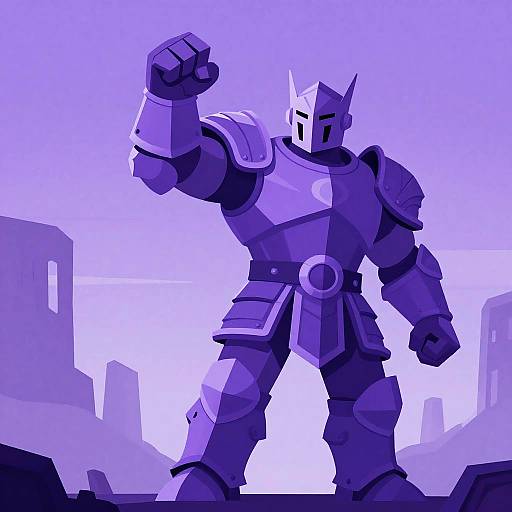 Giant Violet Knight in Alien Landscape