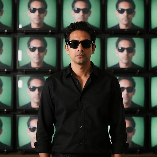 Man Against Green-Tinted TV Wall