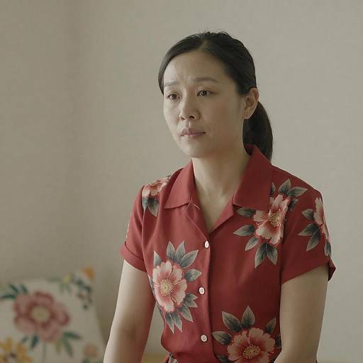 Indoor Portrait of Asian Woman in Floral Shirt