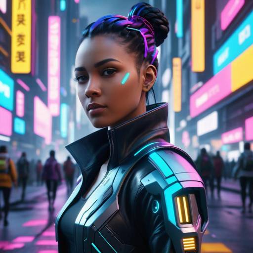 Futuristic Woman in Vibrant Cyberpunk City Futuristic Woman in Vibrant Cyberpunk City