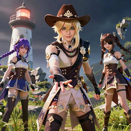 Aether and Trio at Stormlit Lighthouse