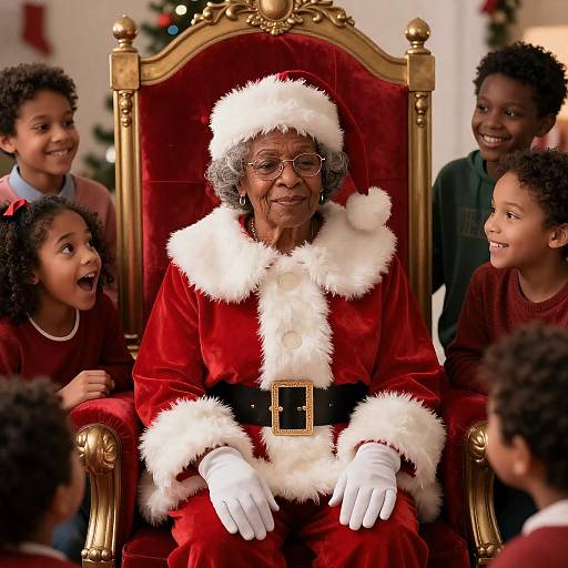 Elderly Woman in Santa Costume with Children