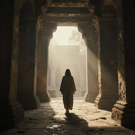 Solitary Figure Approaches Radiant Light