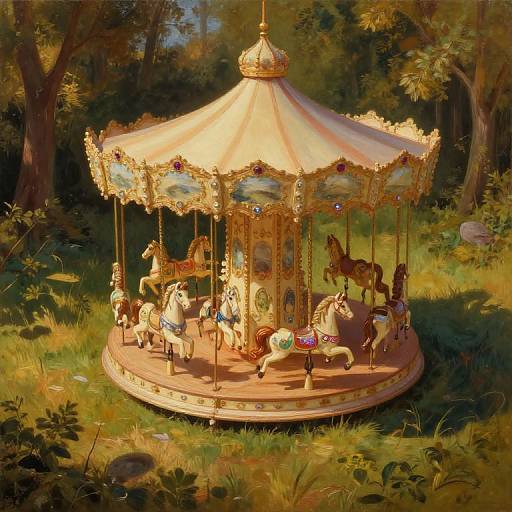 Surreal Antique Carousel in Forest