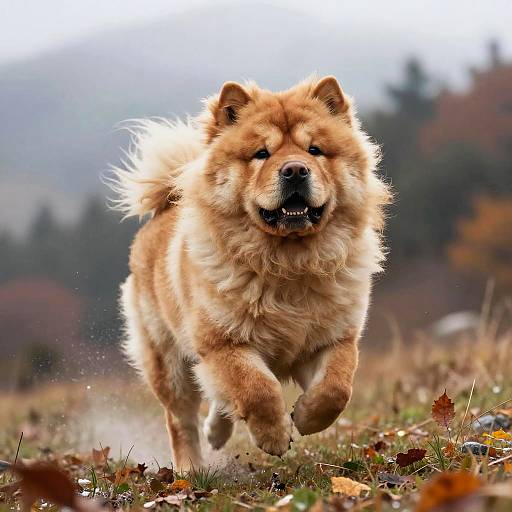 Chow Chow Trotting in Autumn Mist