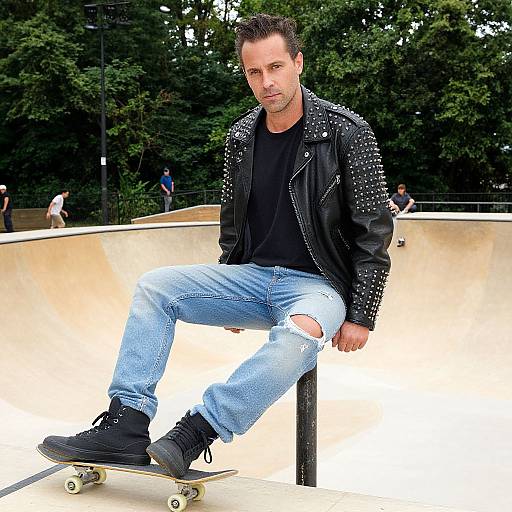 Skater Man in Studded Leather Jacket