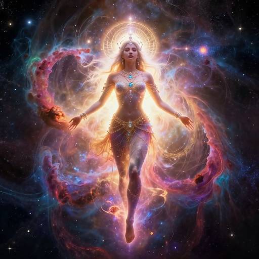 Luminous Divinity Amidst Cosmic Nebula