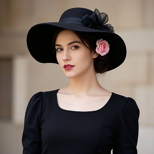 Elegant Woman in Black Hatter Costume