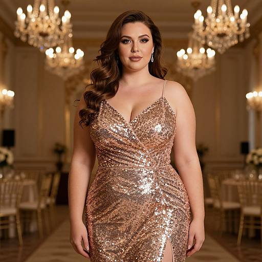 Confident Plus Size Woman in Sequin Dress