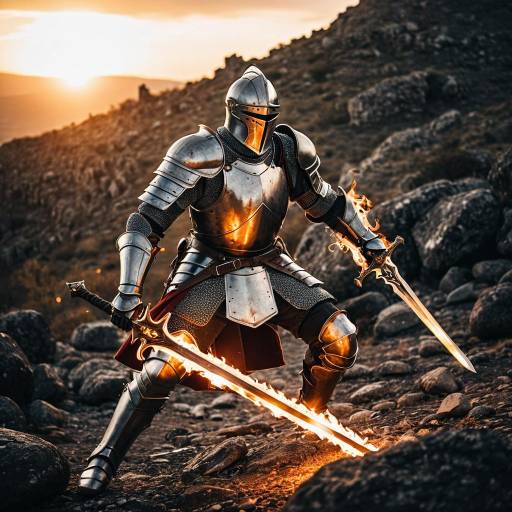 Cinematic Armored Knight with Flaming Sword