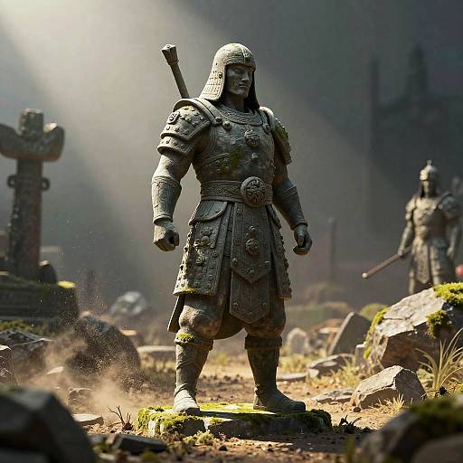 3D Ancient Warrior Statue Silhouette