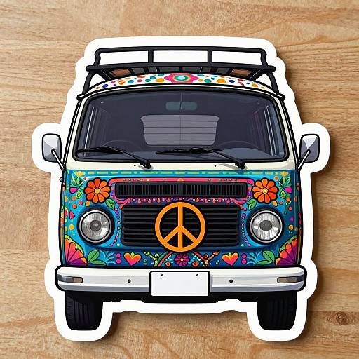 Psychedelic Hippie Van Sticker Design