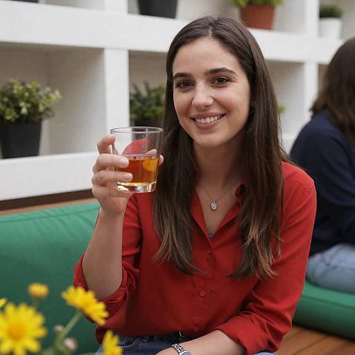 Smiling Woman Holding Drink Outdoors