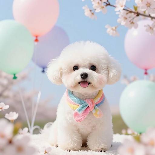 Cheerful Bunny-Dog Puppy with Balloons