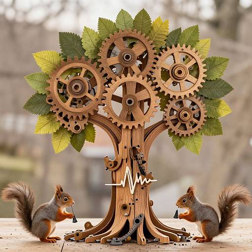 Mechanical Oak Tree with Clockwork Squirrels
