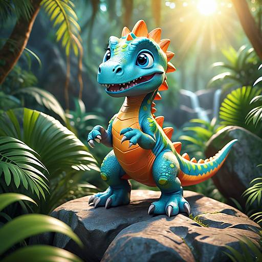 Cute Cartoon Baby Dinosaur in Jungle