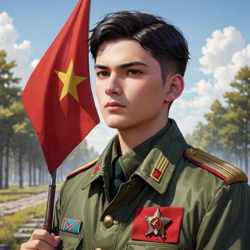 Young Soldier Holding Red Flag
