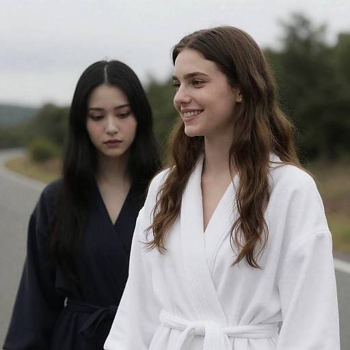 Two Women Outdoors in Robes