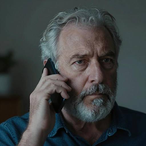 Elderly Man in Blue Light Conversation