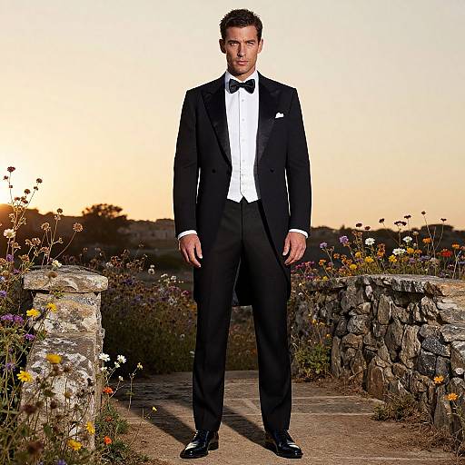 Elegant Gentleman by Rustic Stone Bridge