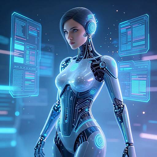 Sleek Android Woman in Holographic Sci-Fi
