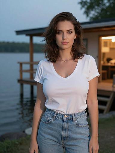 Woman at Lakeside Cabin Comedy Night