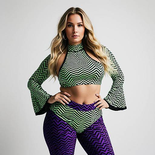 Curvy Woman in Psychedelic Rave Outfit