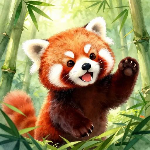 Playful Red Panda in Bamboo Forest