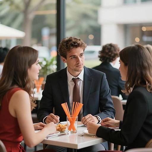 Dynamic Restaurant Scene with Three Diners