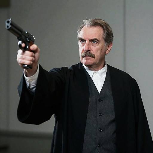 Intense Older Man with Gun Portrait