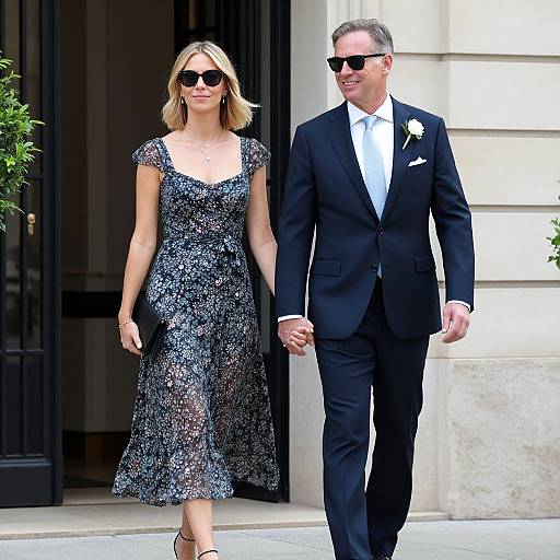Elegant Couple Walking by Stylish Building