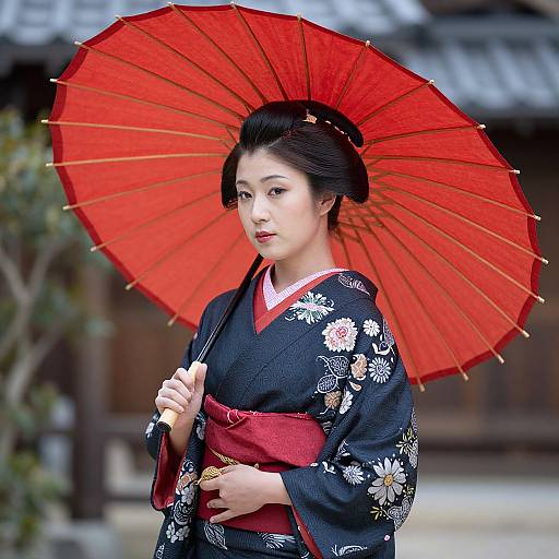 Traditional Japanese Woman with Parasol