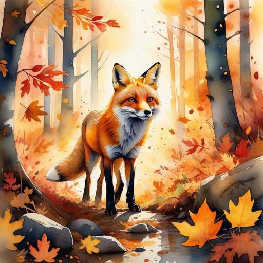 Artistic Fox in Autumn Forest
