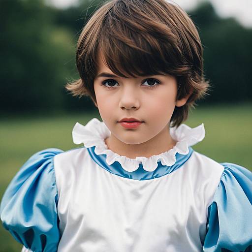 Boy in Blue Puffy Sleeve Costume Outdoors