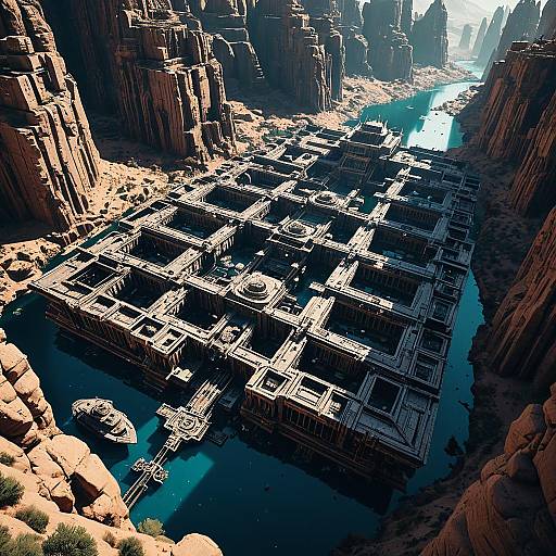 Ancient Floating City in Desert Canyon