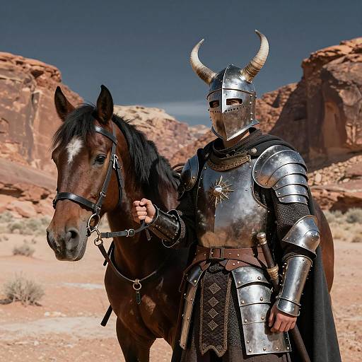 Medieval Warrior in Desert Canyon