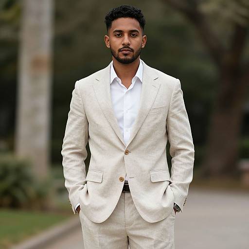 Realistic Dark-Skinned Man in Linen Suit