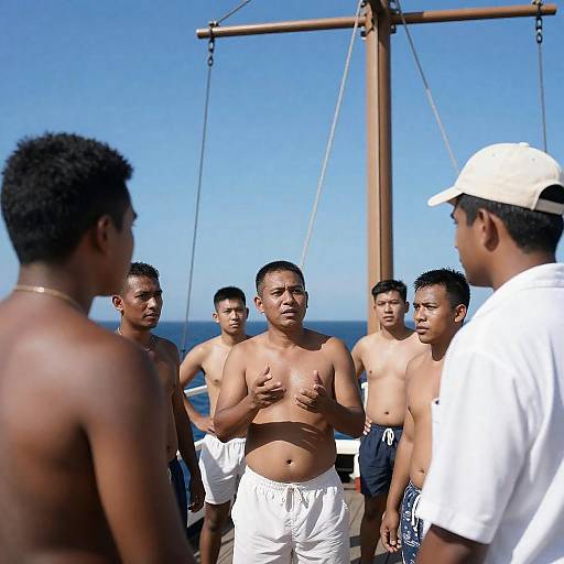 Sunlit Ship Deck Gathering