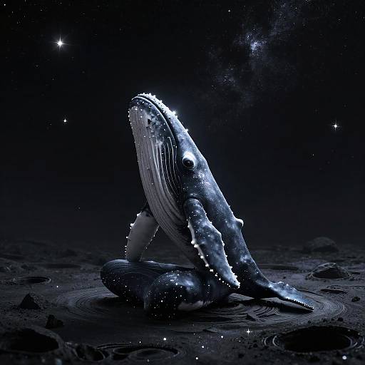 Phantasmic Shadow Whale in Meditative Pose on Cosmic Landscape