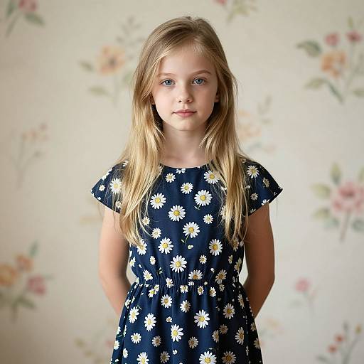 Young Girl in Floral Navy Dress