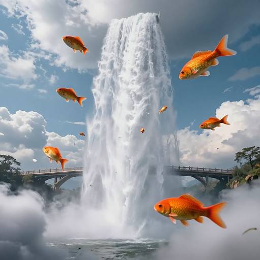 Surreal Orange Fish Soaring Skybridge
