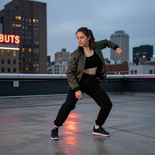 Urban Dance at Neon-Lit Rooftop