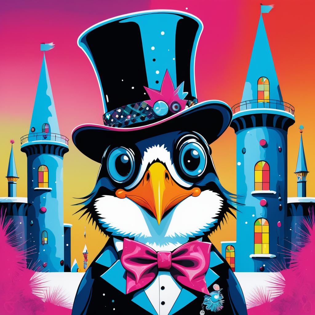 Stylish Penguin in a Warhol-Inspired Wonderland